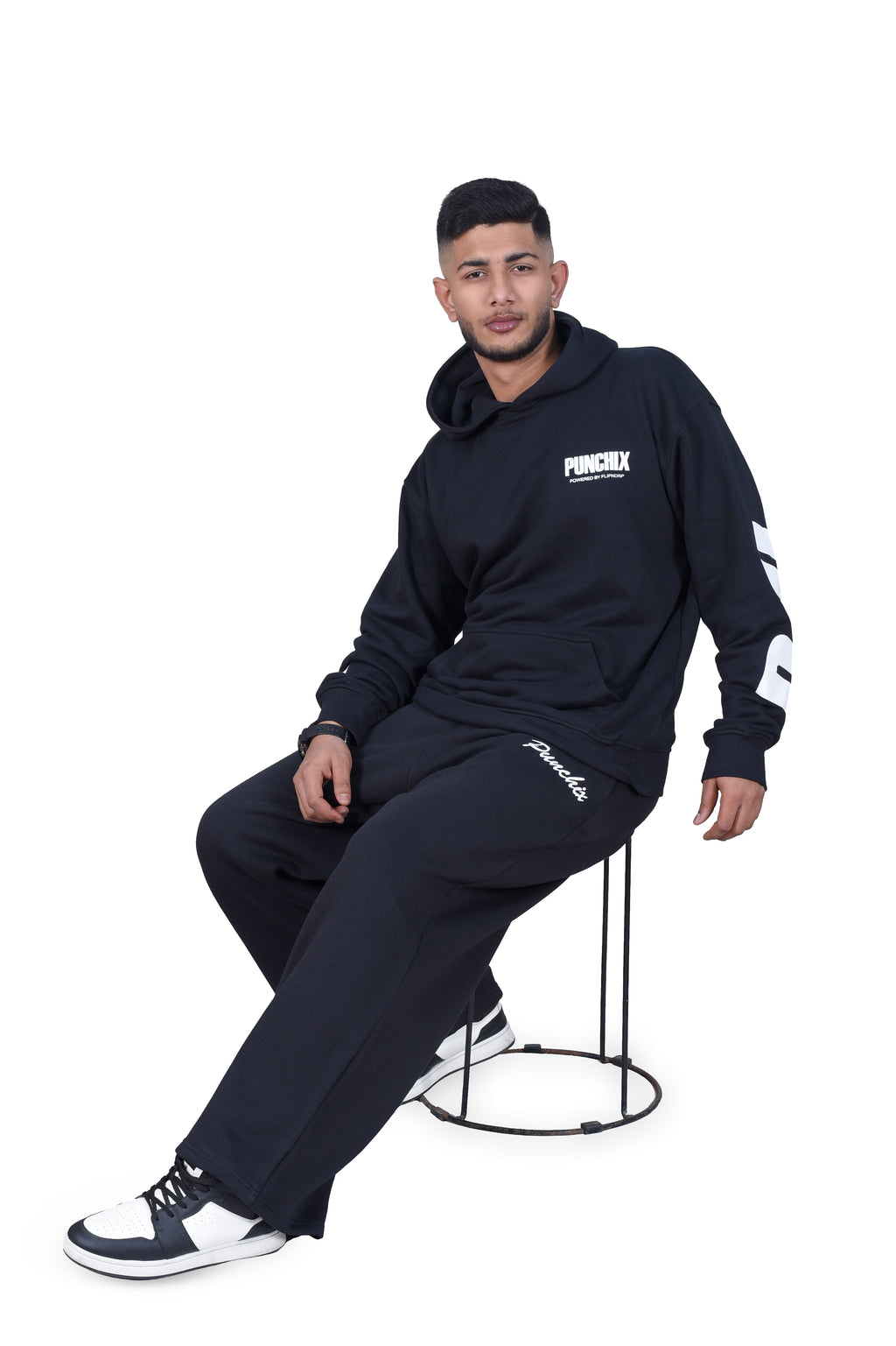 Punchix Black Hoodie & Wide-Leg Baggy Pants Set | Premium Streetwear Combo