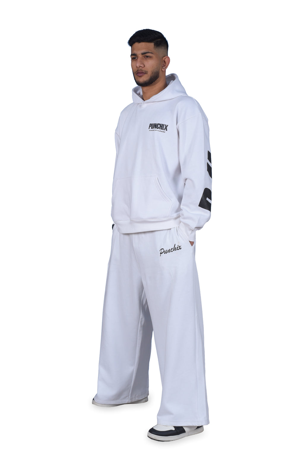 Punchix White Hoodie & Wide-Leg Baggy Pants Set | Premium Streetwear Combo