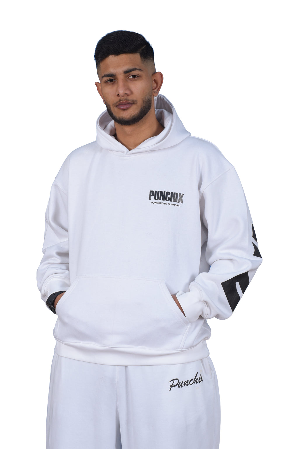 Punchix White Hoodie & Wide-Leg Baggy Pants Set | Premium Streetwear Combo